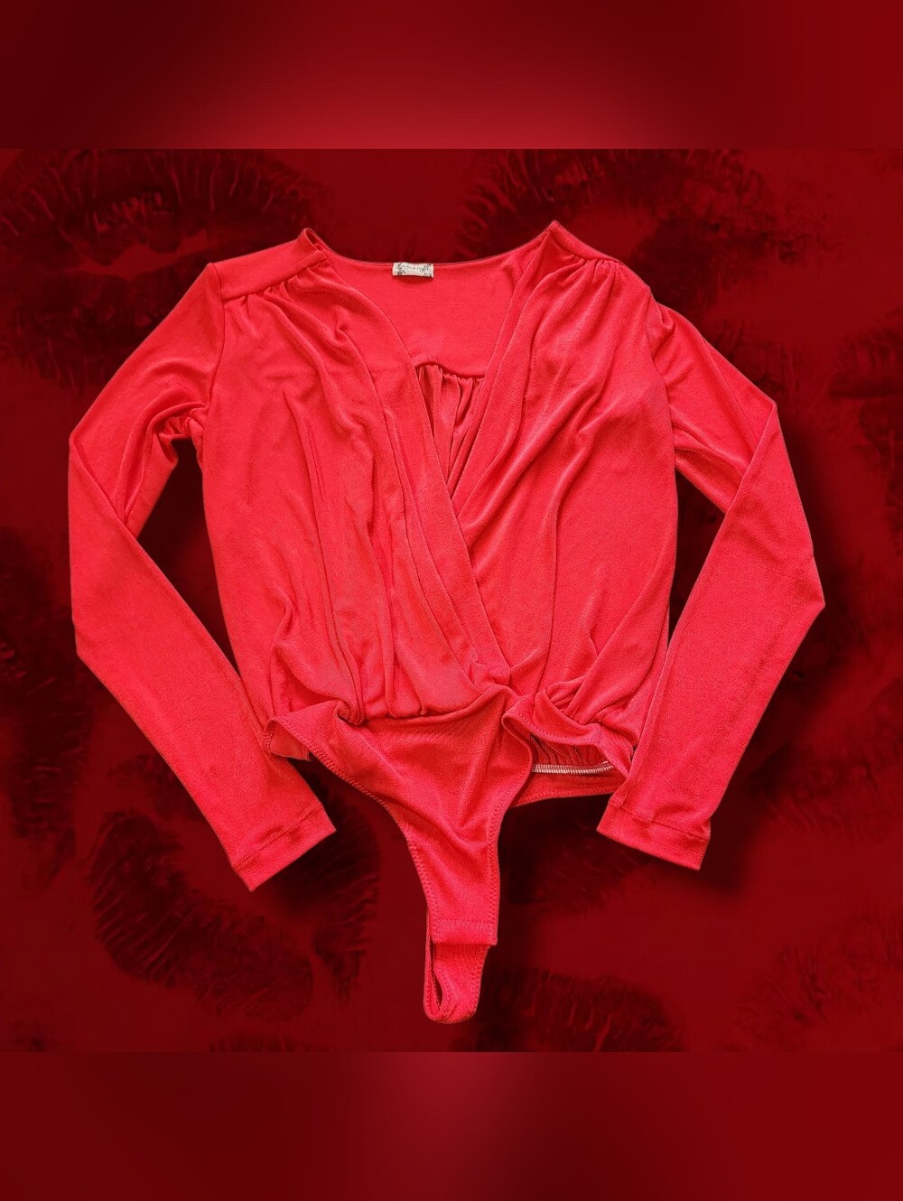 Classic Wrap-Front Red Long-Sleeve Bodysuit